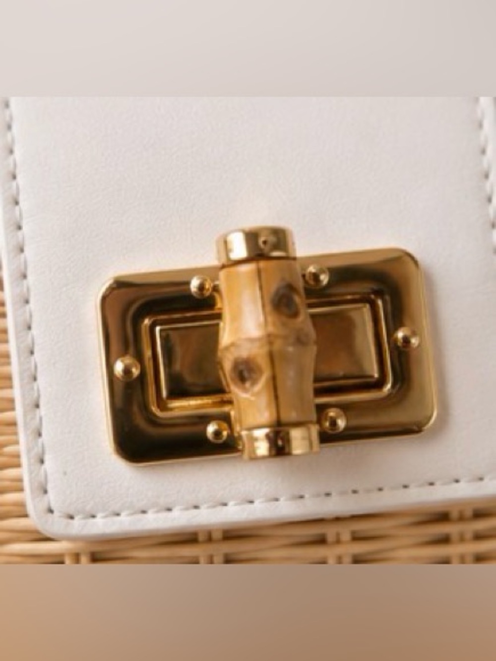 Tommy Bahama Woven Rattan Clutch Shoulder Bag White Bamboo Turnlock Resort NEW - Picture 4 of 12
